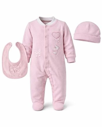Ροζ βελουδένιο σετ 3 pcs baby pink set