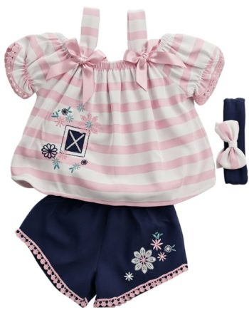 Σετ με ριγέ μπλουζάκι σορτς και κορδέλα summer 3 pcs set