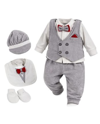 Σετ για νεογέννητο αγόρι με 5 κομμάτια σε συσκευασία δώρου newborn set red white gray