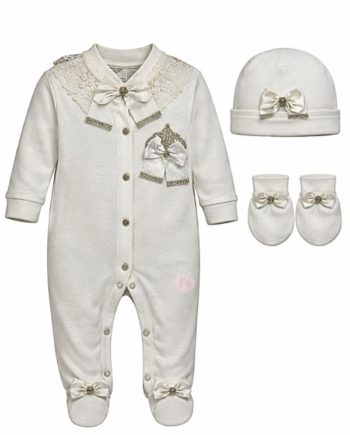 Φορμάκι με κορώνα λευκό με ασορτί σκουφί και γαντάκια