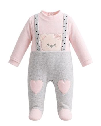 Ολόσωμο φορμάκι βελουδένιο γκρι/ ροζ baby heart