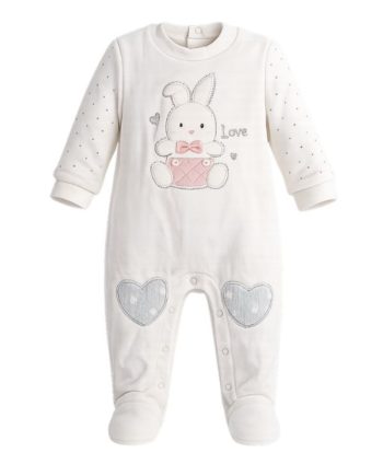 Άσπρο βελουδένιο φορμάκι με γκρι καρδιές baby winter rabbit