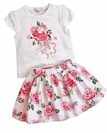 Σετ με λουλούδια φούστα και μπλουζάκι cute flower set