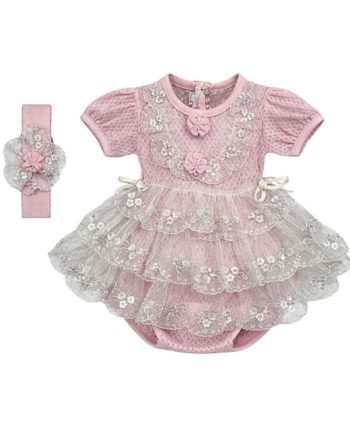 Μπεμπέ ροζ κορμάκι φόρεμα με κορδέλα